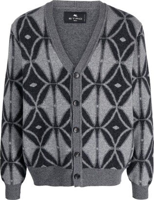 Patterned-Jacquard Knit Wool Cardigan