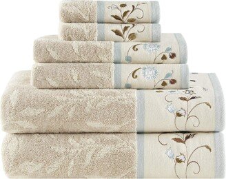 Gracie Mills Serene Embroidered Cotton Jacquard 6 Piece Towel Set Blue