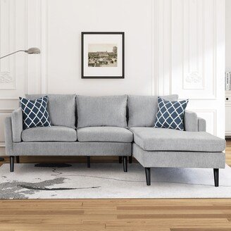 GREATPLANINC Linen Fabric Sofa Set Grey L-shape Couch with Pillows and Chaise Sofa