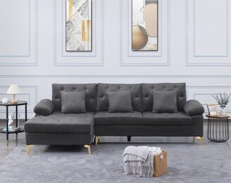 Calnod L Shaped Sectional Sofa Couch with Chaise Lounge, Button Tufted Left Hand Facing Sofa & Chaise with 3 Pillows & Metal Legs