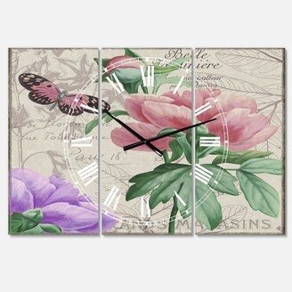 Designart Vintage-Inspired Flowers Ii Large Cottage 3 Panels Wall Clock - 23