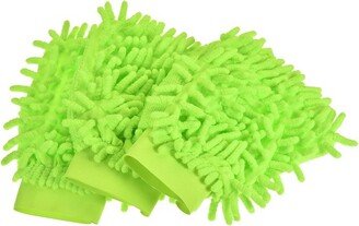 Unique Bargains Microfiber Chenille Mitts Reusable Scratch-Free Cleaning Glove Wash Sponge for Home Kitchen Green 3 Pcs