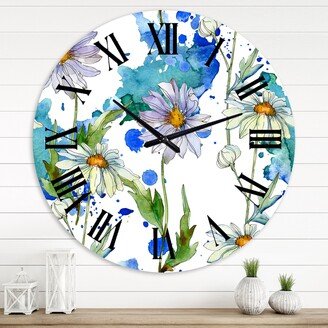 Designart 'Daisies With Green Leaves II' Traditional wall clock