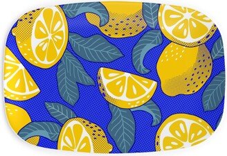 Serving Platters: Lemons Pop Art - Blue And Yellow Serving Platter, Yellow