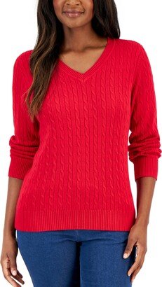 Women's Cable V-Neck Long Sleeve Sweater, Created for Macy's