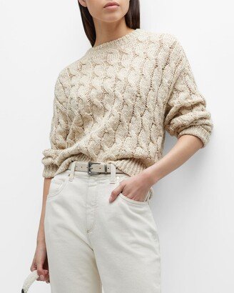 Linen Cable-Knit Pullover with Paillette Detail