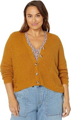 Plus Golden Pointelle Cardigan (Heather Vintage Gold) Women's Sweater