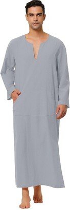 Lars Amadeus Men's Cotton V-Neck Side Split Long Night Gown with Pocket XX-Large