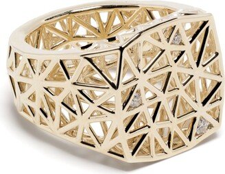 9kt recycled yellow gold Mesh diamond signet ring