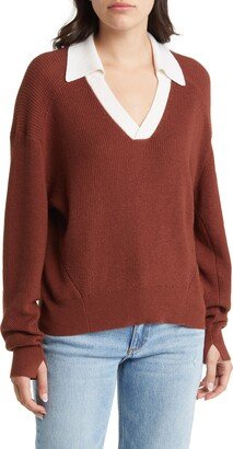 Ann Long Sleeve Cashmere Blend Polo Sweater