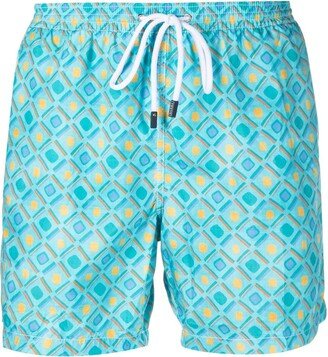 Geometric-Pattern Swim Shorts-AB