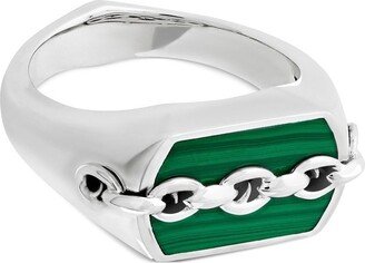 Inline silver malachite pinky ring