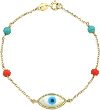 Bling Jewelry Protection Good Luck Amulet Turkish Spiritual Evil Eye Bracelet For Women Teen Yellow 14K Gold Plated .925 Sterling Silver Adjustable 7 Inch - Multi-c