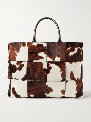 Large Leather-Trimmed Intrecciato Printed Calf Hair Tote