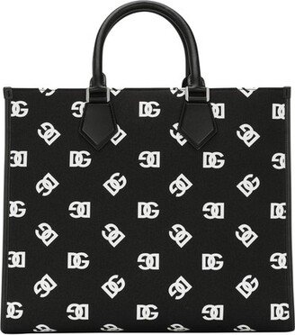 Large canvas shopper with all-over logo