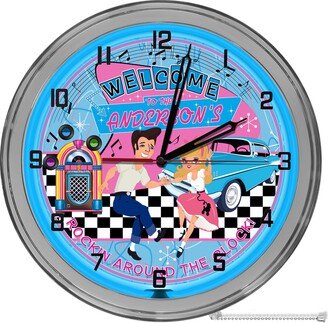 Retro 50's Neon Clock, Clocks, Nostalgic Diner Rock N Roll Sign, Sock Hop Decor