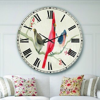 Designart 'Red Farmhouse Bird on Branch Painting' Modern Farmhouse Wall CLock