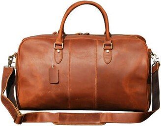 Touri Genuine Leather Duffle With Luggage Tag - Brown