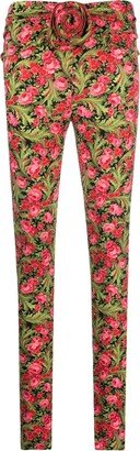 Floral-Print Skinny Trousers-AA