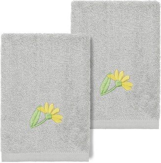 Daisy Embellished Washcloth - Set of 2 - Light Gray