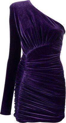 One-Shoulder Ruched Velvet Minidress