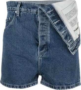 Foldover-Waist Denim Shorts