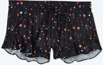 The Silky Ruffle Shorts - Paint Splatter in Sea Urchin