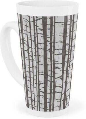 Mugs: Birch Trees - White On Brown Tall Latte Mug, 17Oz, Gray