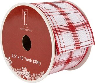 Northlight Red and White Plaid Wired Craft Christmas Ribbon 2.5