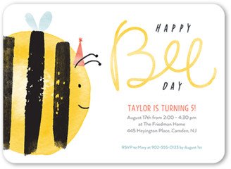 Girl Birthday Invitations: Happy Bee Day Birthday Invitation, Yellow, 5X7, Standard Smooth Cardstock, Rounded