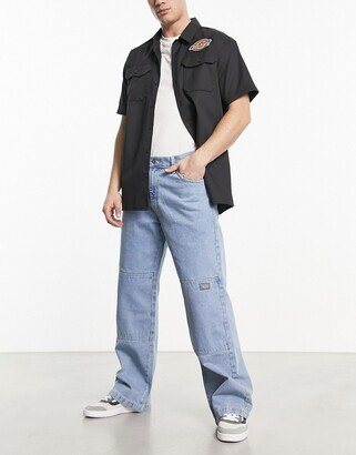 Double Knee denim jeans in light wash blue