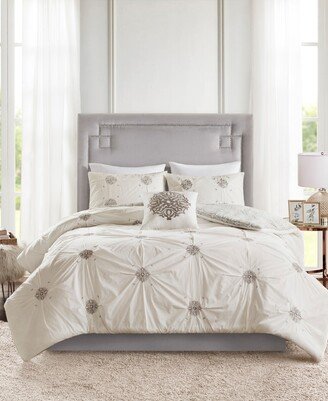 Malia Embroidered Cotton 4-Pc. Duvet Cover Set, Full/Queen - Grey/ivory