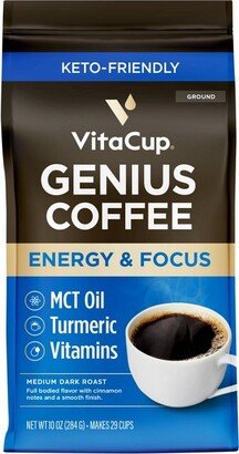 VitaCup Genius Ground Coffee w/ KETO MCT Oil, Turmeric, & B Vitamins (Energy & Focus) Medium Roast - 10oz