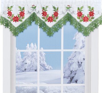 Collections Etc Poinsettia & Green Lace Holiday Curtain Valance