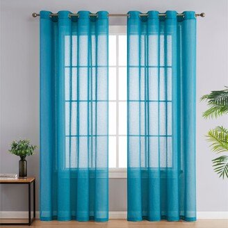 Home & Linens Nairobi Burlap Flax Linen Semi Sheer Light Filtering Transparent Window Grommet Thick Curtains Panels - Set of 2