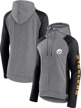 Women's Branded Heather Gray, Black Pittsburgh Steelers Blind Side Raglan Full-Zip Hoodie - Heather Gray, Black