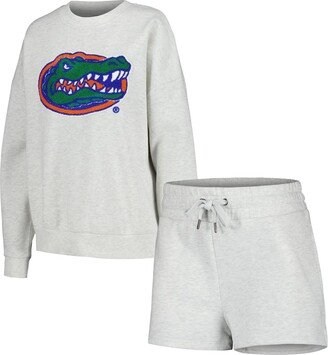 Women's Gameday Couture Ash Florida Gators Team Effort Pullover Sweatshirt and Shorts Sleep Set