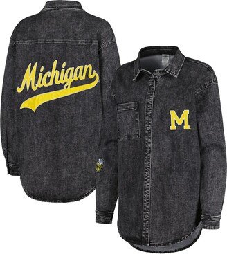 Women's Gameday Couture Charcoal Michigan Wolverines Multi-Hit Tri-Blend Oversized Button-Up Denim Jacket