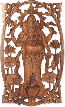 Handmade Ganesha Standing Wood Relief Panel