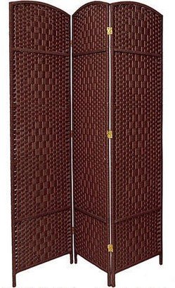 Handmade 7' Diamond Weave Wood and Plant Fiber Room Divider