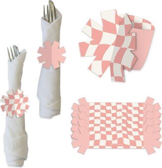 Big Dot Of Happiness Pink Checkered Party - Paper Napkin Holder - Napkin Rings - Set of 24