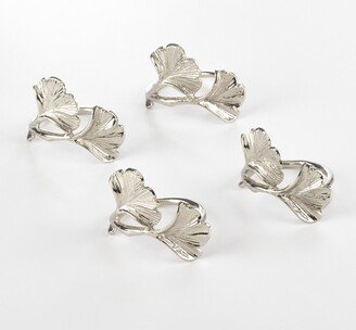 Saro Lifestyle Table Napkin Rings With Ginkgo Leaf Design (Set of 4), Silver