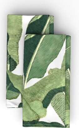 Cloth Napkins: Tropical Leaves - Greens On White Cloth Napkin, Longleaf Sateen Grand, Green