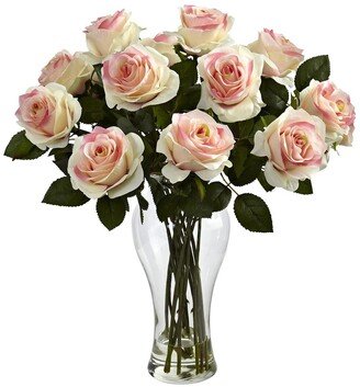 Pink Blooming Roses with Vase