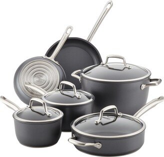 Accolade Forged Hard-Anodized Nonstick Cookware Set, 10-Piece, Moonstone