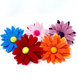 Large Wool Felt Daisy Flowers For Diy Projects, Floral Arrangements, Decorations, Craft Supplies - 5 Flowers Set