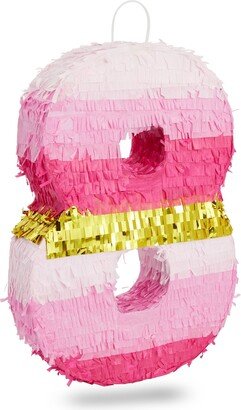 Blue Panda Small Pink and Gold Foil Number 8 Pinata for Kids 8th Birthday Party Decorations