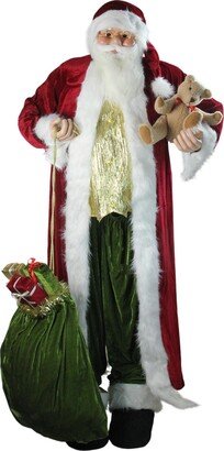 Northlight Plush Santa Claus With Teddy Bear and Gift Bag Christmas Figure, 72