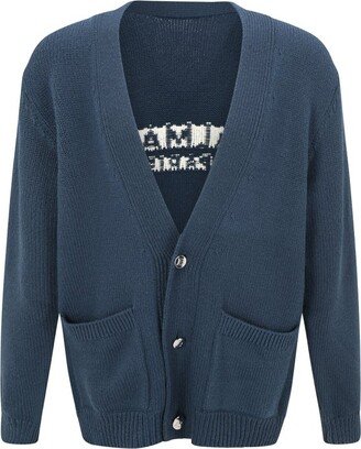 Logo Intarsia Knitted Button-Up Cardigan