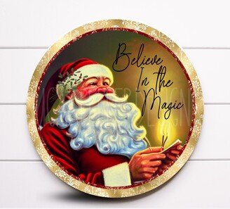 Wreath Sign, Round Jolly St Nick Christmas Metal Sugar Pepper Designs, Sign For Wreath, Santa Claus